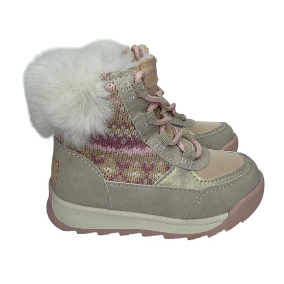 London Fog Kids Girls Pink and White Faux Fur Winter Snow Boots Girls Size 8 - Picture 2 of 9